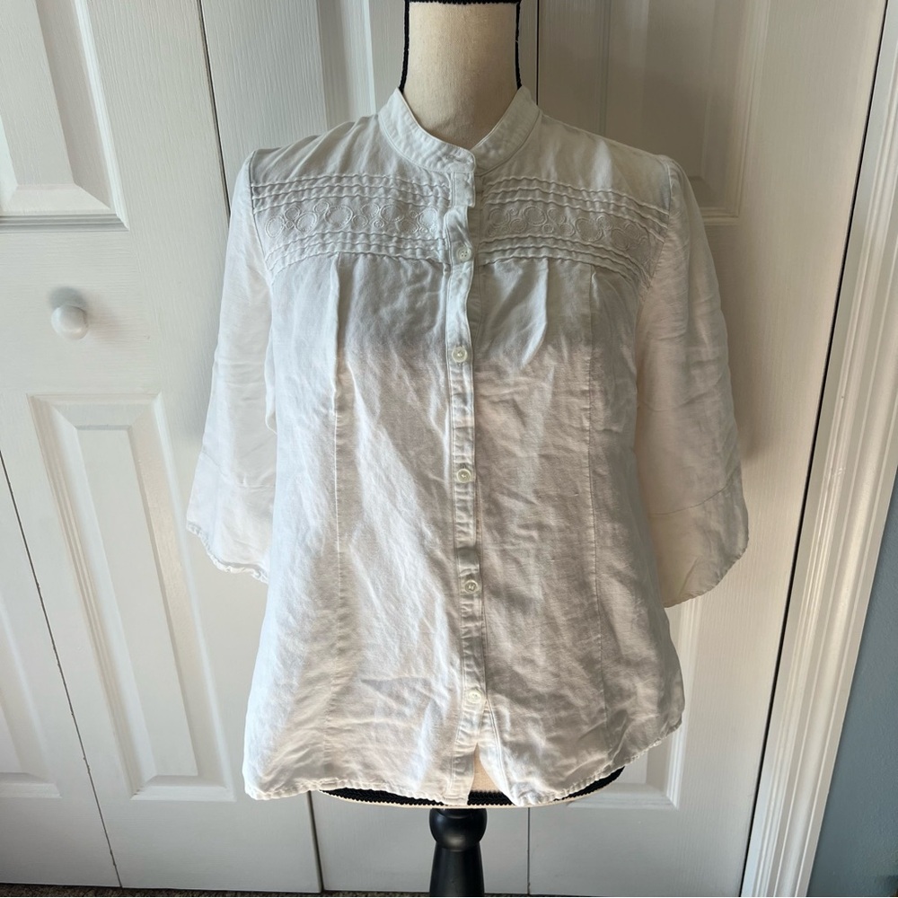 Emma James White Women's Linen Top with Pattern Detail Size 14